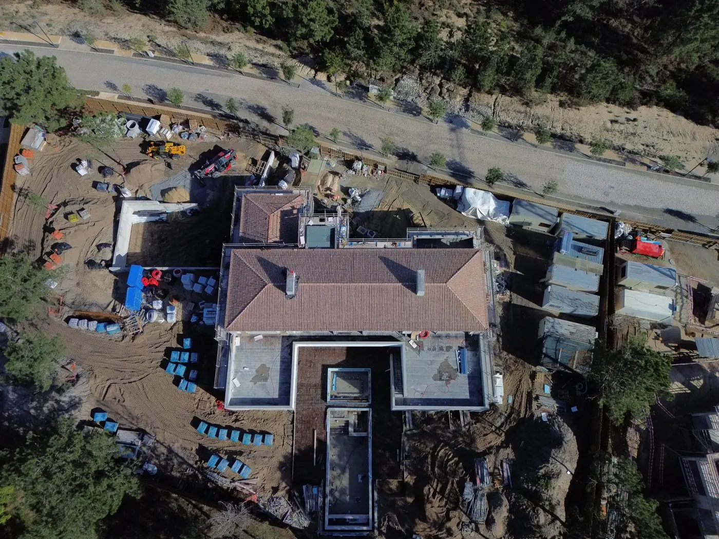 Pitched roof and flat terrace from above